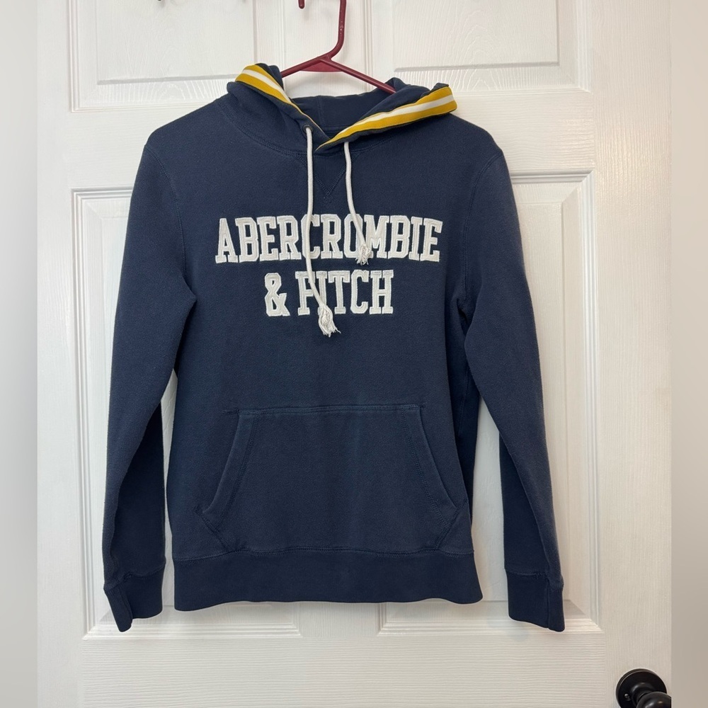 Abercrombie & Fitch Dark Blue Hoodie with Yellow Accents